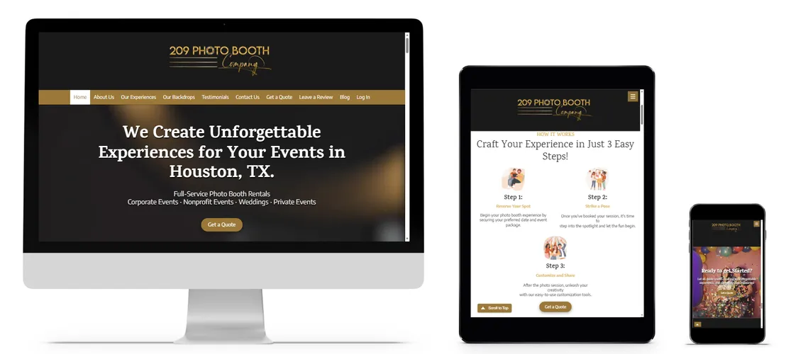 209 Photo Booth Company event-services website designed by Astro Web Pros