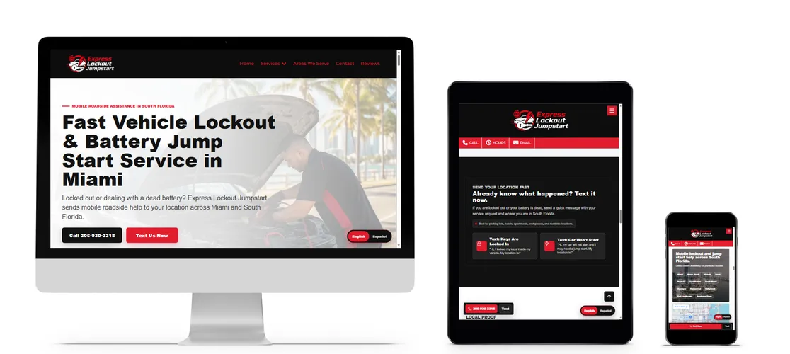 Express Lockout Jumpstart roadside assistance website designed by Astro Web Pros