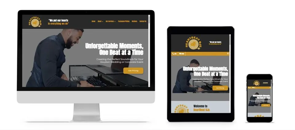 Responsive website design for HeartBeat DJs displayed across desktop, tablet and mobile devices